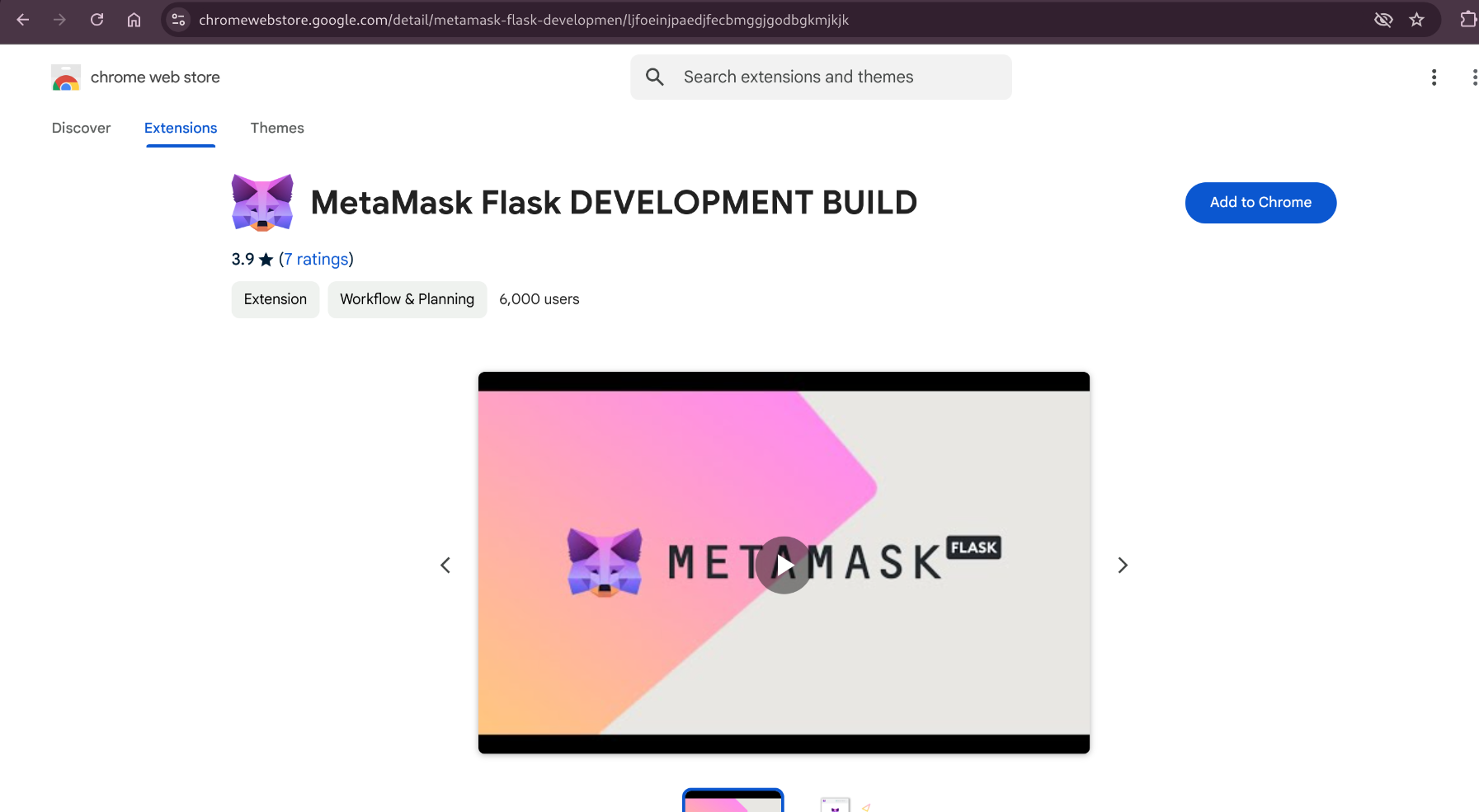 page d'installation metamask flask