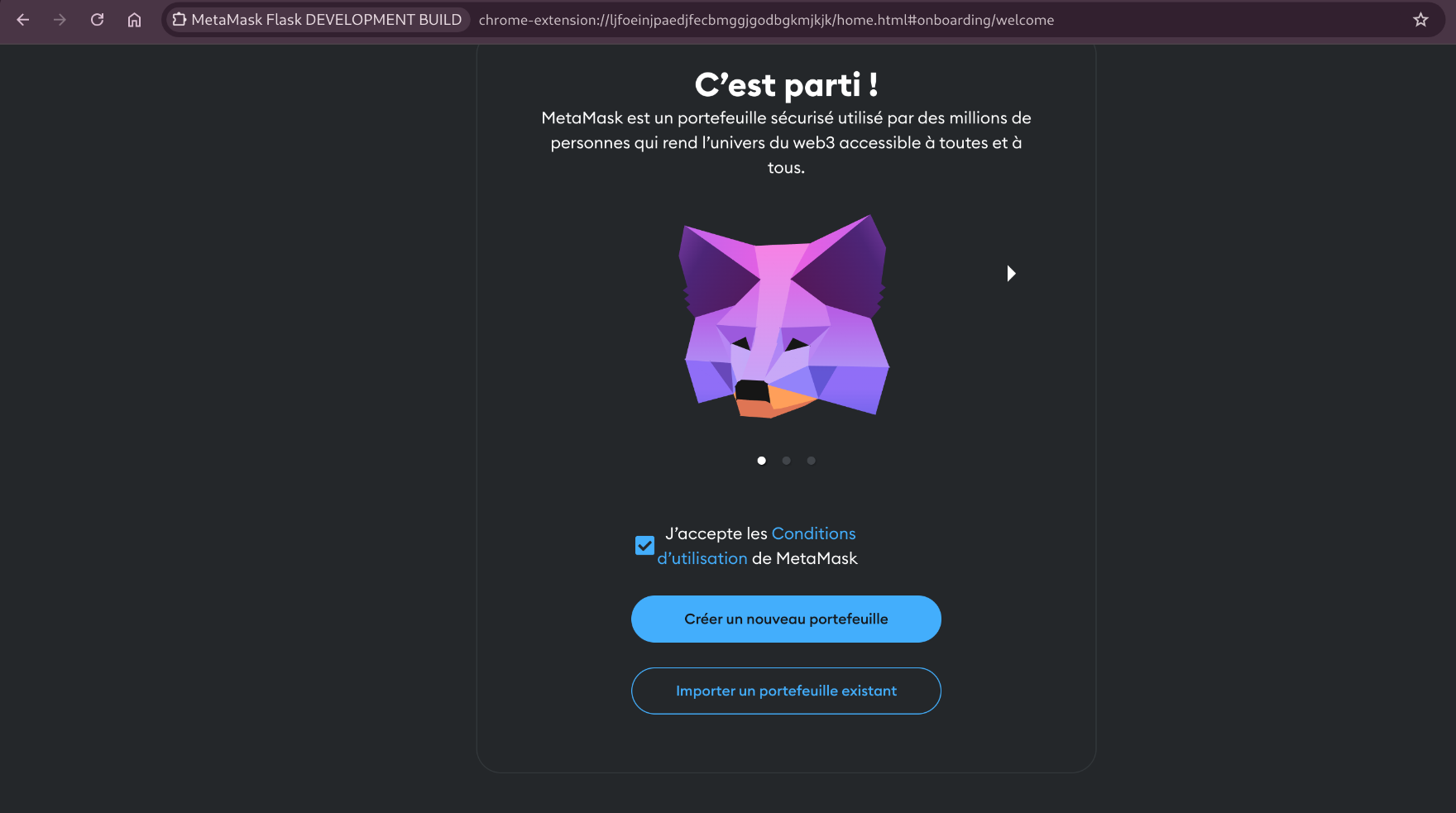 creation compte metamask flask