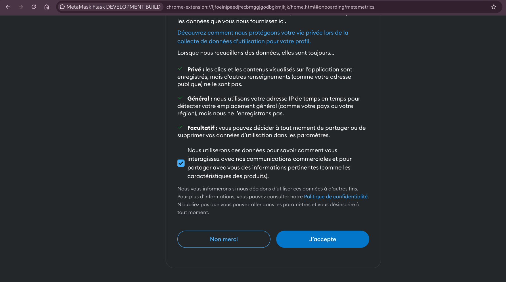 creation compte etape 2 metamask flask