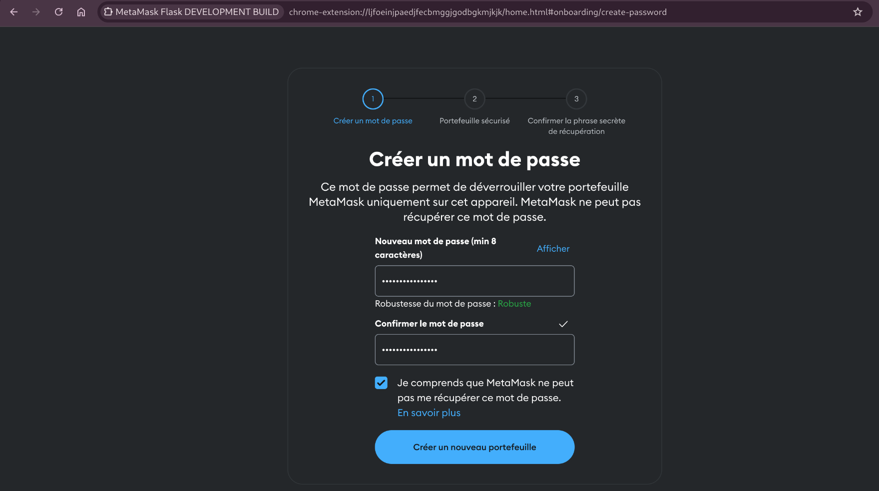 creation mot de passe metamask flask