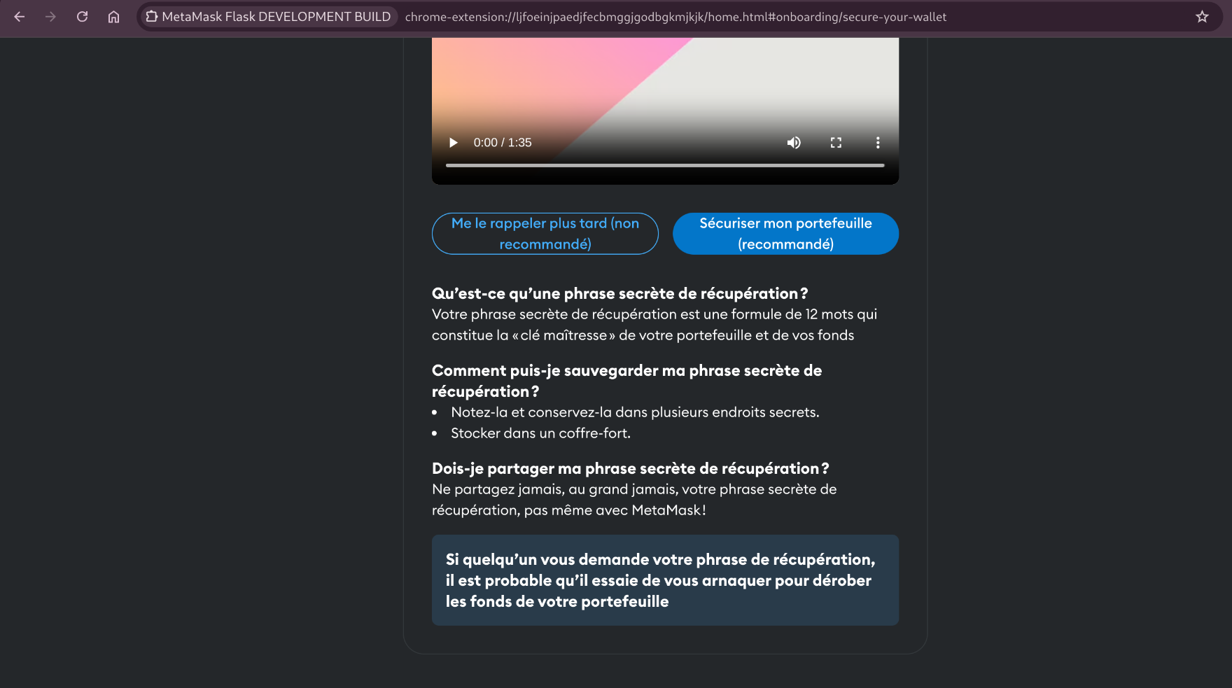 phrase de recup metamask flask